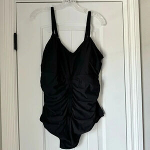 INC International Concepts Black Ruched‎ One Piece Swimsuit